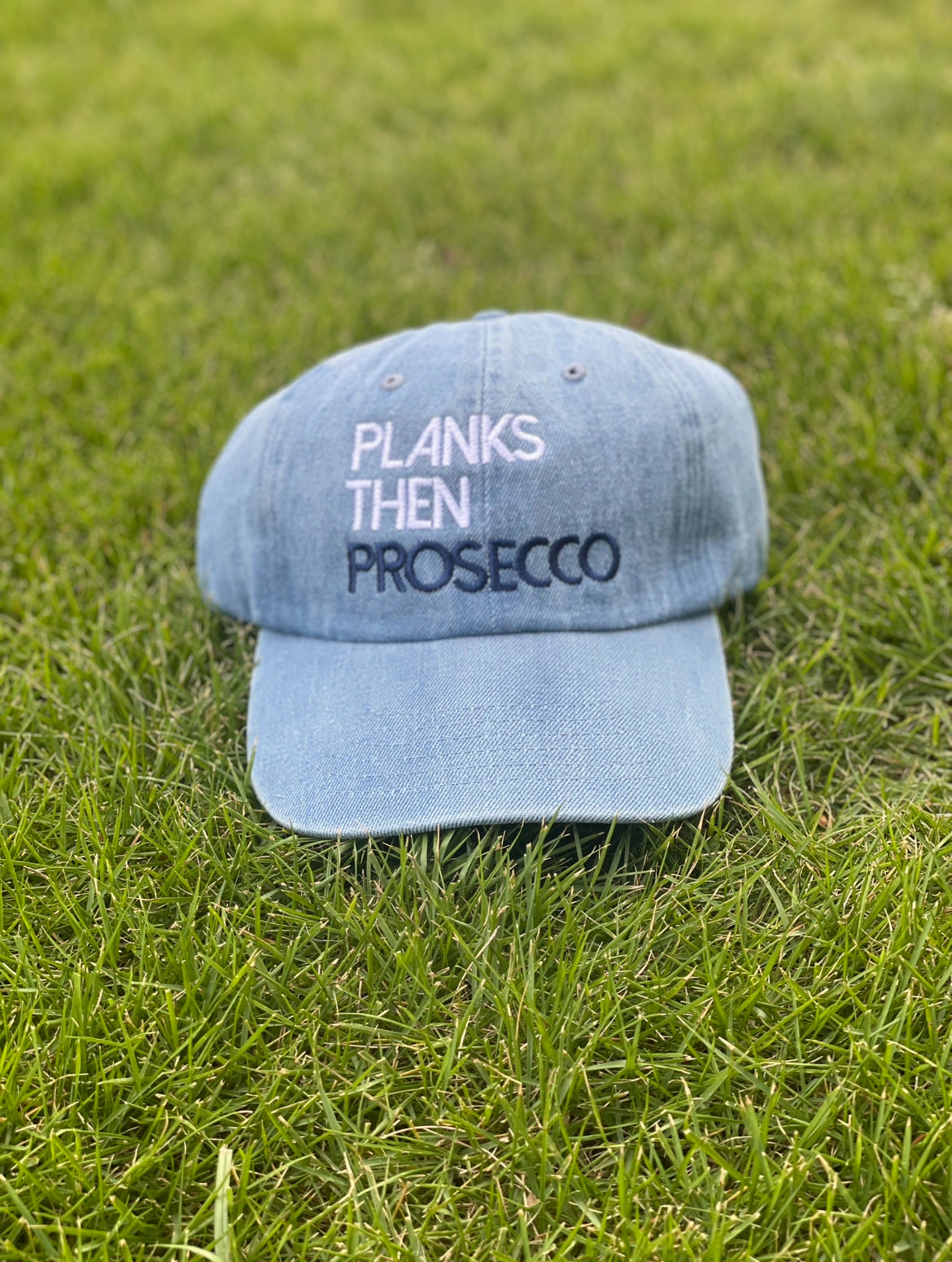 Planks then Prosecco Hat: Denim
